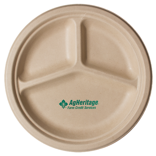 CPK3C10 - 10” Kraft 3-Compartment Compostable Paper Plate