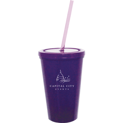 BT16 - 16 oz.Double Wall Tumbler w/Snap on Lid & Straw
